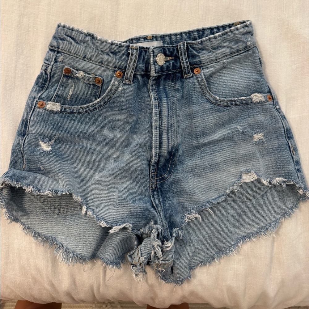 zara high rise jean shorts